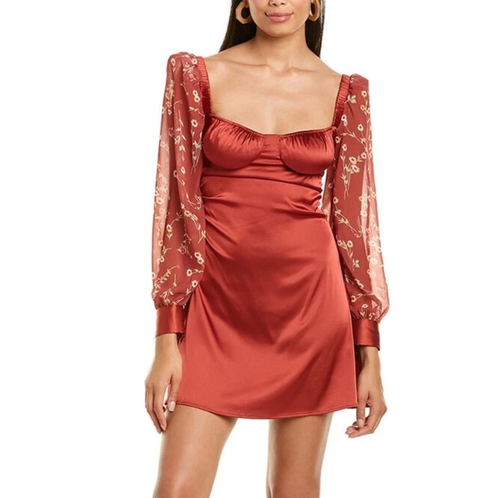 Maroon Red Danielle Bernstein Puff Sleeve Mini Dress Floral WeWoreWhat